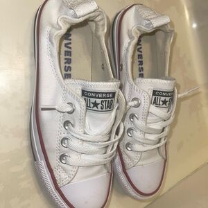 Converse Kids White Canvas Low Top Sneakers with Red Stripe